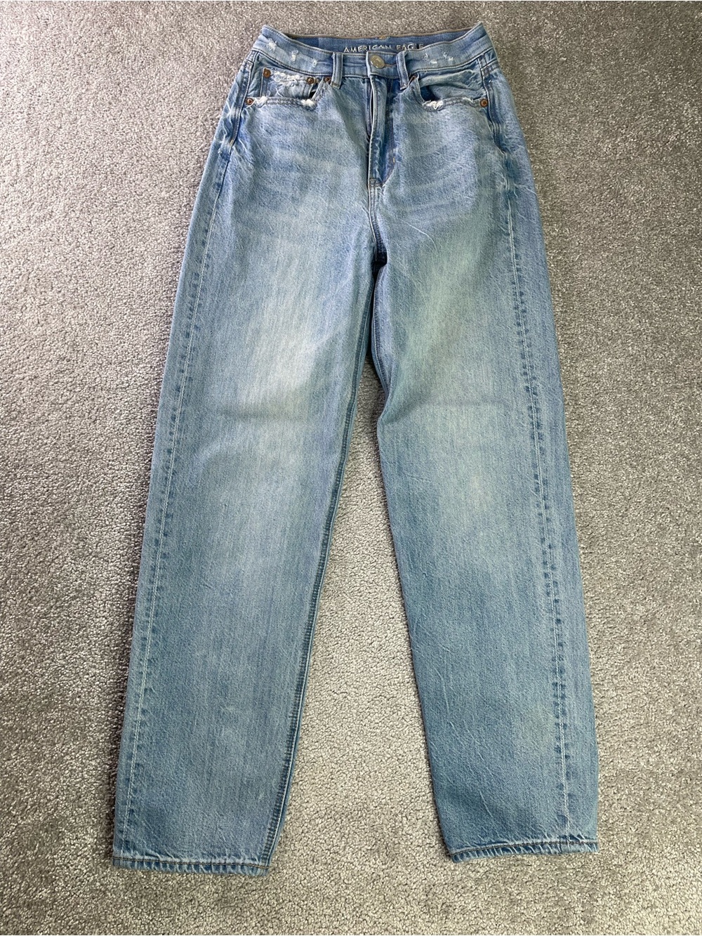 American Eagle Baggy Jeans Women’s 0 Blue Straight High Rise Light Wash Denim